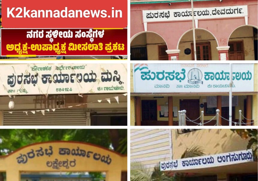 ರಾಯಚೂರು ಜಿಲ್ಲೆ : ಪುರಸಭೆ ಅಧ್ಯಕ್ಷ – ಉಪಾಧ್ಯಕ್ಷ ಸ್ಥಾನಕ್ಕೆ ಮೀಸಲಾತಿ ನಿಗದಿ..