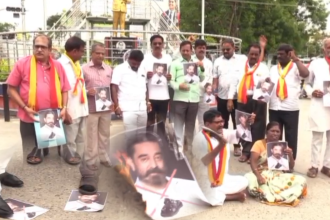ತಮಿಳು ಭಾಷೆಯಿಂದ ಕನ್ನಡ ಹುಟ್ಟಿದೆ ಅಂದ ಕಮಲ್ : ಬೆಂಕಿ ಹಚ್ಚಿ ಪ್ರತಿಭಟನೆ